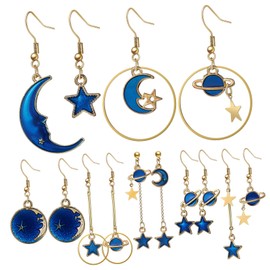 Baluue 7 Pair Retro Moon and Star Drop Earrings Set for Women Lightweight Pendant Ear Accessories for Festivals and Everyday Wear