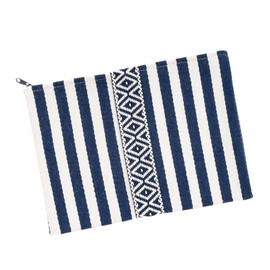 Cotton Beach Pool Wash Bag with Ribbon Design 28 x 20 x 1 cm Coral Purple Blue Beige, Blue, striped., Classic