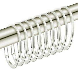 Nickel Shower Curtain Rings, Rustproof Shower Curtain Hooks for Bathroom, ZESLMG Decorative Shower Hooks Rings for Shower Curtain Rod Hangers, Set of 12 D-Shaped Design