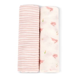 Bamboo Little Viscose Muslin Baby Swaddle Receiving Blanket, Bunny & Pink Wave