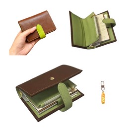 M5 Size Notebook, PU Leather, Avocado Green, Multiple Pockets for Card Storage, Business and Daily Use, Includes Cat Strap, 100 Blank M5 Refills