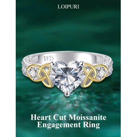 LOIPURI 2CT Moissanite Engagement Ring for Women, D Color VVS1, Heart Shaped Celtic Knot, 925 Sterling Silver Wedding Anniversary Valentines Promise Gift for Her, Size 8.5
