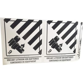 Hazard Class 9 D.O.T. UN3481 Lithium Ion Batteries Contained in Equipment Labels 4 x 4 3/4 Inch Square 500 Adhesive Stickers