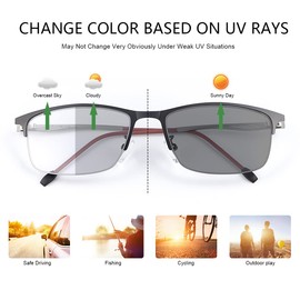 PEEPAI Progressive Photochromic Multifocus Reading Glasses Spring Hinge Outdoor UV Protection Reader Sunglasses Computer Blue Light Blocking Transition Eyeglasses for Men Women 2.5