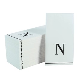 Luxe Party 56 Pack Monogram Napkins, Letter N Initial, Disposable, Premium Airlaid, Linen Feel, Decorative Table Setting, Guest Towel Napkin, White and Black