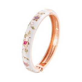 UJOY Bangles 5 Pcs Enamel Jewelry Set Rose Gold Flower Engraved Cloisonne Bracelets Pack in a Box 5PCS white