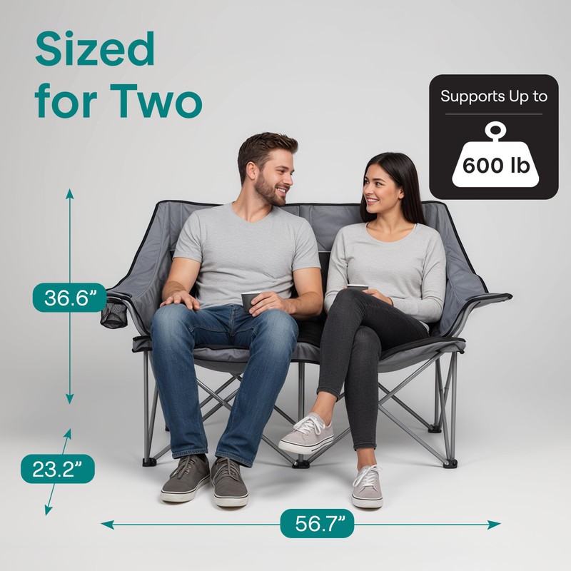 Camping Loveseat for Couples, Friends & Families, Double Camping Chair,