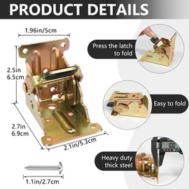 Spiglamm 4 Pack Folding Brackets, Self-Lock Hinge with Screws for Folding Table Legs, Lock Extension Support Bracket Bed Legs, Gold
