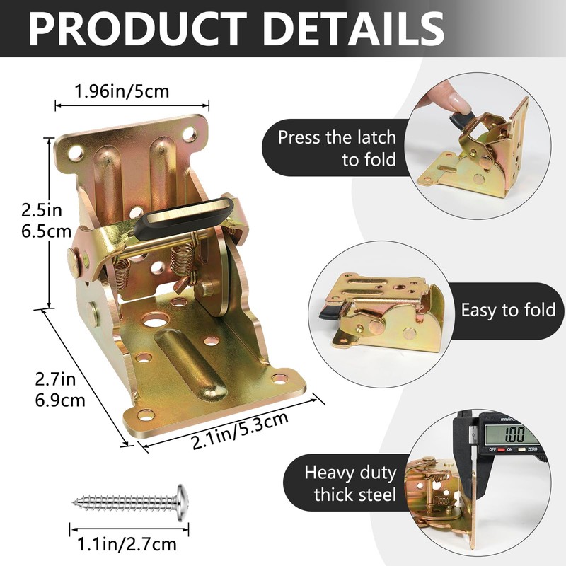 Spiglamm 4 Pack Folding Brackets, Self-Lock Hinge with Screws for