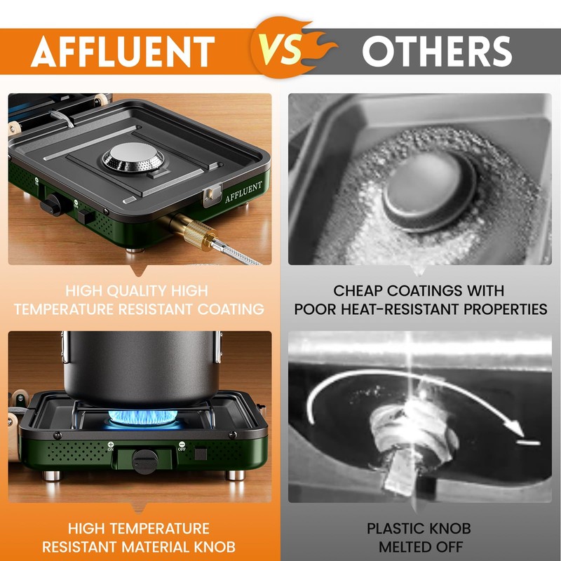 AFFLUENT 2 Burner Propane Camping Stove with Grill and Storage