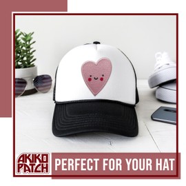 AKIKOPATCH Cute Smile Pink Heart Patches, Size 3" Funny Cute Sew Patches for Clothes Backpacks Hats Jeans Bags, Pinky Trendy Embroidered Patches, Iron On Fabric Patches DIY Gift for Girl Boy