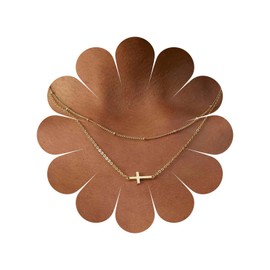 Allereya Vintage Layered Cross Pendant Necklace Tiny Cross Necklace Gold Cross Choker Necklace Retro Cross Chain Necklace Jewellery for Women and Girls, Zinc, No Gemstone