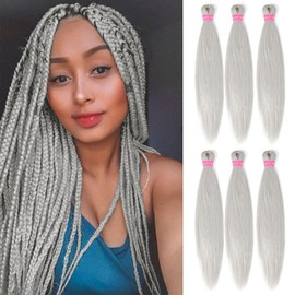 Silver Pre Stretched Braiding Hair Extensions 20 Inch 6 Packs Long Braid Hair Yaki Texture Professional Prestretched Braiding Hair For Women (Silver, 20 inch)
