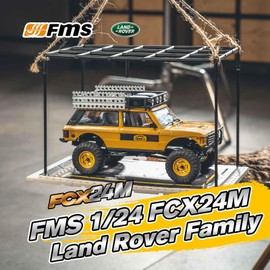FCX24M FMS 1/24 RC Crawler, Land Rover Family, 2.4Ghz Off-Road RC Rock Crawler with Lighting Effects, Speed Switch and Accessory Packs, RC Cars for Adults (Defender 90)