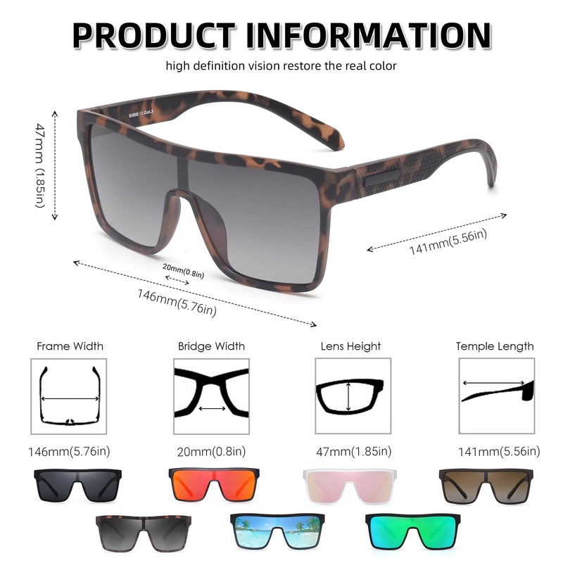 GLINDAR Polarized Shield Sunglasses for Men Square Flat Top Sports