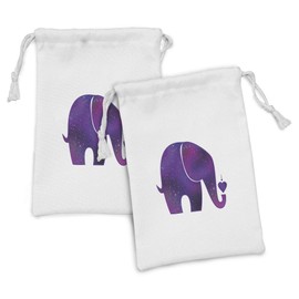 Ambesonne Animal Fabric Pouch Set of 2, with Internal Traditional Ornaments and Heart Print, Small Drawstring Bag for Toiletries Masks and Favors, 9" x 6", Fuchsia and Purple
