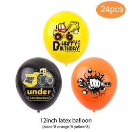 UgyDuky 24Pcs Construction Balloons 12 Inch Construction Birthday Party Balloons Black Orange Yellow Latex Balloons Excavator Helmet Warning Printed Latex Balloons for Construction Birthday Party
