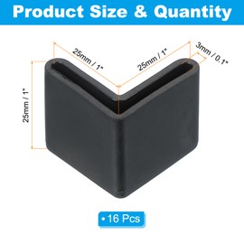 PATIKIL Leg Pads l Shape 1" x 1", 16pcs Furniture Leg Cover Protectors l Shaped Rubber Furniture Angle Iron Caps, Black