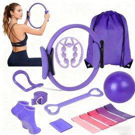 14PCS Kit Pilates,Equipo de Fitness para Entrenamiento Completo en Casa para Mujeres,Anillo de Pilates, Bandas de Resistencia, 10 Inch Pelota de Yoga,