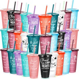 Uiifan 30 Pcs Christian Gifts Cups Bulk for Women Bible Verse Christian Tumblers with Lids and Straw 24oz Religious Church Gifts for Volunteer Easter Mothers Day (Stylish Color)