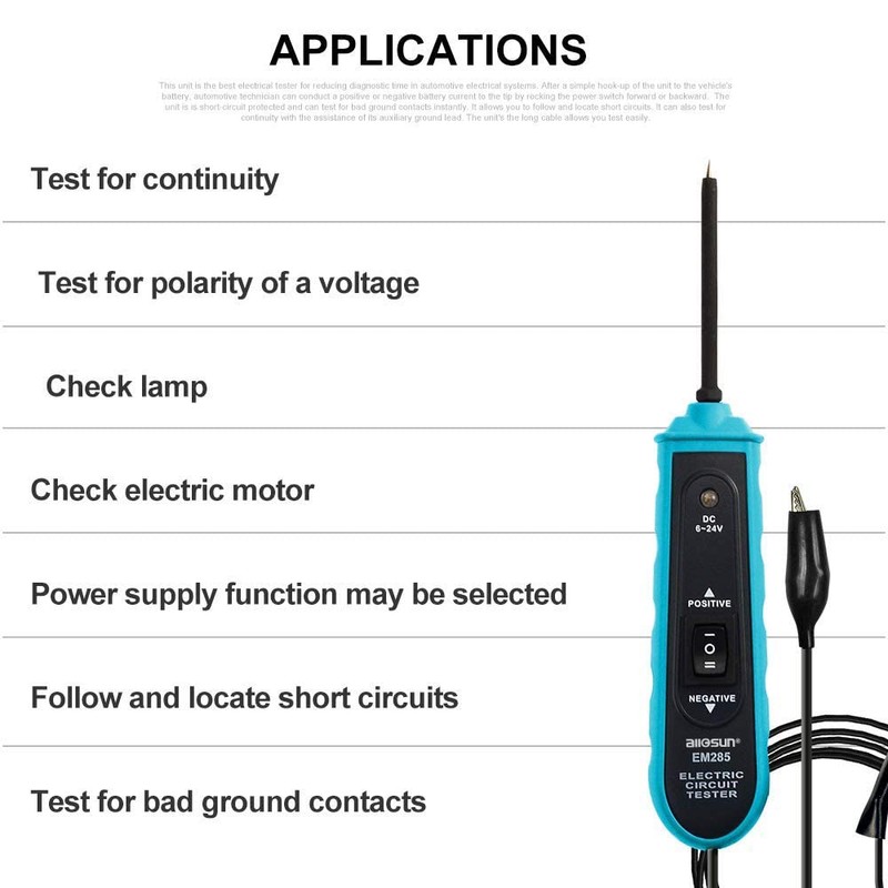 allsun 6-24Vdc Auto Power Circuit Probe Tester,Power Circuit Detector Electric