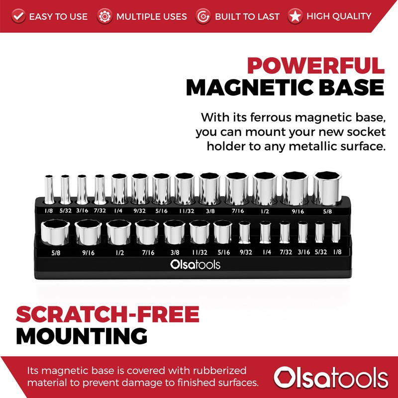 Olsa Tools Magnetic Socket Organizer | 1/4-Inch Drive | SAE