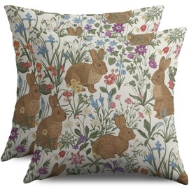 Spring Easter Pillow Covers 18X18 Set of 2, Vintage Rabbit Bunny Floral Sage Green Blue Pink Flower Decorative Throw Pillow Covers Outdoor Farmhouse Seasonal Cushion Cases Couch Sofa Bed Decor