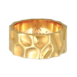 Kuzzoi 0602511921 Men's Ring in Hammered Design, Band Ring Solid (10 mm) Wide in 925 Sterling Silver, Forged Gold-Plated Silver Ring, Golden Ring for Men, Ring Size 60 - 66, Sterling Silver