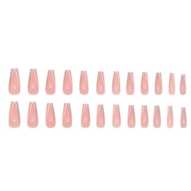 Kamize Long Press on Coffin Nails Fake French Nails Shiny Full Cover Acrylic False Pink Nails for Women and Girls 24PCS