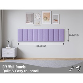 Gorkett Queen Bed Headboard Only, 9PCS Upholstered Peel and Stick Wall Panels for Interior Wall Decor, Cabeceras de Cama Queen Modern Style, 10"x24" Each, Purple