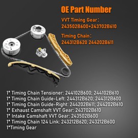 243212B620 Timing Chain Kit with VVT Sprocket Fits for 1.6 Kia 2012-2019 Optima Rio Soul Forte Koup Forte5 L4 for Hyundai 2012-2017 Tucson Sonata Accent 1.6L Replacement# 244312B620 243502B600