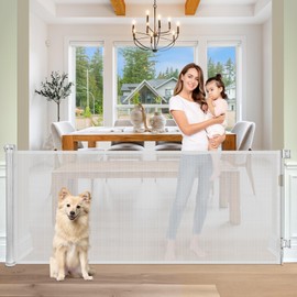 65 Inch Wide Retractable Baby Gate Retractable Dog Gate Indoor Safety Gates, Outdoor Retractable Gate Mesh Gate, Long Baby Gate Retractable Pet Gates for Doorways, Stairs, Decks, Porches, Light Gray