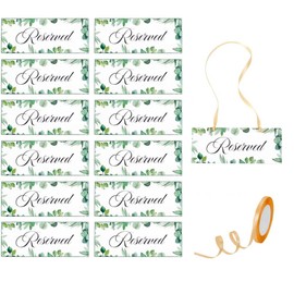 AHANDMAKER 12Pcs Reserved Signs for Wedding Chairs Rectangle Greenery Reserved Seating Signs with Ribbon for Wedding Important Events Church Pews Chair and Restaurant 80x200x2mm