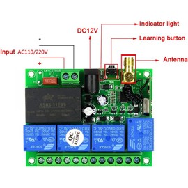 AC110V Wireless Remote Contol Switch,AC100-240V 433Mhz 4CH 10A Wireless Relay Remote Contol Switch for Garage Door openers, Motors, Cars, LED lightsand More Control