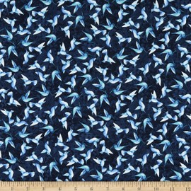 Henry Glass Midnight Sapphire Tossed Hummingbirds Navy, Quilting Fabric by the Yard