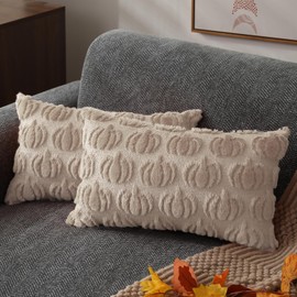 DFXSZ Fall Pillow Covers 12x20 Set of 2 Fall Decorations Autumn Beige Pumpkin Throw Pillow Cases Soft Plush Faux Fur Wool Couch Cushion Case for Chair Sofa Bedroom Living Room Home Decor PTK02B12