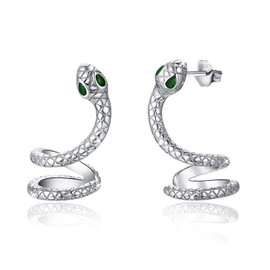 Snake Earrings, 925 Sterling Silver Snake Stud Earrings, Animal Earrings, Curved Snake Stud Earring for Women, Girlfriend, Sterling Silver, Cubic Zirconia