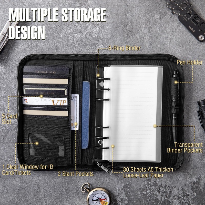 Kosibate Tactical Notebook Padfolio Ring Binders with 45 Sheets,Army Military