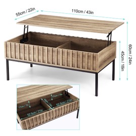 IDEALHOUSE Coffee Table, Lift Top Coffee Table with Storage, Small Tables for Living Room, Farmhouse Center Tables with Large Hidden Storage Box, Retro Side Table for Placing Coffee Cup or Magazine
