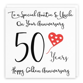 Hunts England - Auntie And Uncle 50th Anniversary Card - To A Wonderful Auntie & Uncle On Your Anniversary - 50 Years - Happy Golden Anniversary - Love Heart Collection