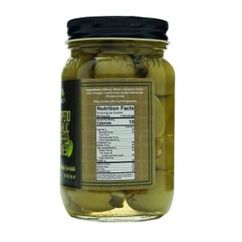 Green Jay Gourmet Double Stuffed Olives – Jalapeno & Garlic Stuffed Green Olives for Cocktail Garnish & Cheese Board – Dirty Martini Olives – Gourmet Olives – All Natural – Large – 16 Ounces