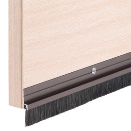 uxcell 2 Pcs Door Draft Stopper Aluminum Door Weather Stripping Door Bottom Seal Strip Under Door Sweep with Brush for Cold Insulation Dust Noise Blocker (39.4" L x 0.8" W, Brown)