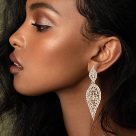 EVER FAITH Leaf Earrings Costume Party Jewellery 2 Leaves Round Crystal Hollow Out Chandelier Earrings for Women, Crystal, No Gemstone