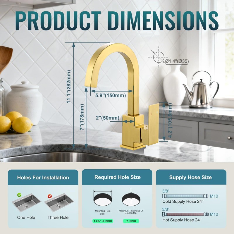 ALEASHA Brushed Gold Bar Sink Faucet, Bar Sink Faucet Single