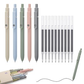 15 Pcs 0.5mm Gel Pens Quick-Dry Ink Fine Point Retractable Rolling Ball Pen Black Ink Smooth Writing, 5 High-End Pens & 10 Refills, Perfect for School, Office, Home & Gifts for Men and Women (Morandi)
