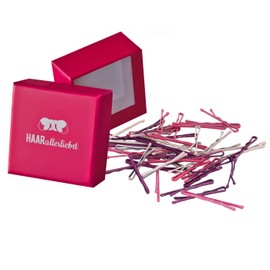 HAARallerliebst Bobby Pins (48 Pieces, Pink Glitter, 3.4 cm) for Girls with Storage Box (Box Colour: Pink)