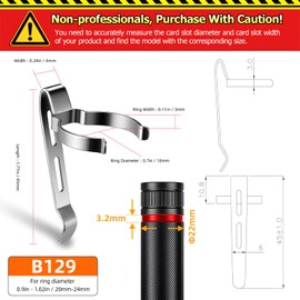 LIGHTFE B129 Flashlight Clip - Suitable for Flashlights 20-23mm, 3-3.4mm Slot Width - Stainless Steel Pen, Hat, Pocket, Bag Clip