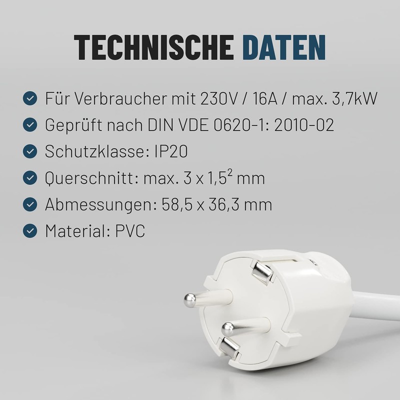 ABSINA 6 x Schuko Plug and Coupling 230 V -