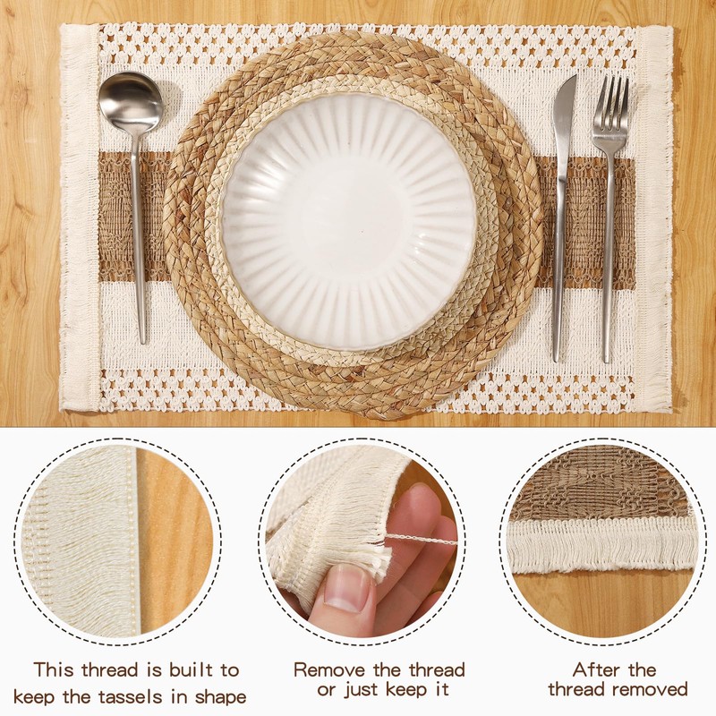 Handmade Boho Placemats Set of 6 | Natural Woven &