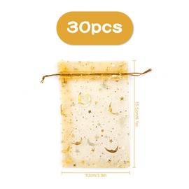 Jagowa 30Pcs Organza Bag with Drawstring, Mesh Gift Wrap Bags Star Moon Jewellery Pouches for Wedding Birthday Party Festival 10×15cm (Gold)